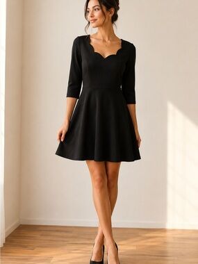 Apperloth LBD Black Scalloped Neck Fit & Flare Skater Circle Dress – Size Medium